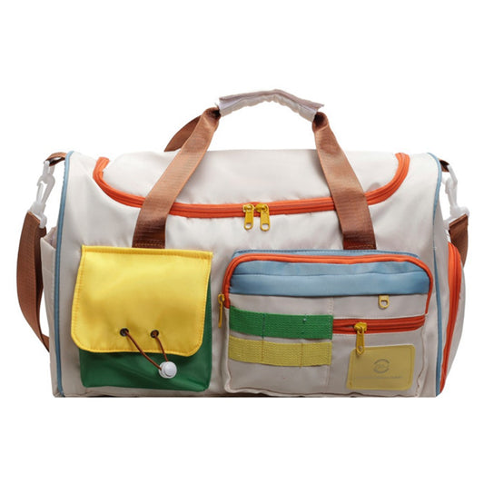 MZJ2133 Color Splicing Travel Duffel Bag with Shoe Compartment Large Capacity Weekender Carry On Gym Bag
