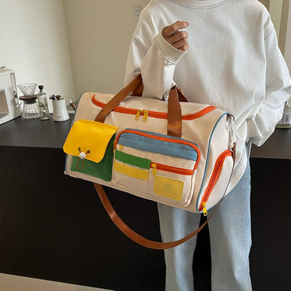 MZJ2133 Color Splicing Travel Duffel Bag with Shoe Compartment Large Capacity Weekender Carry On Gym Bag