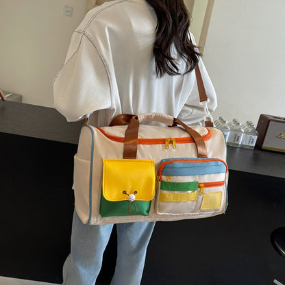 MZJ2133 Color Splicing Travel Duffel Bag with Shoe Compartment Large Capacity Weekender Carry On Gym Bag