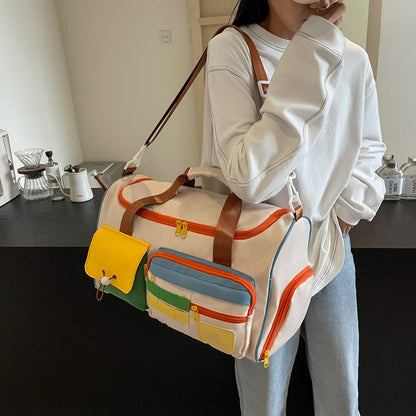 MZJ2133 Color Splicing Travel Duffel Bag with Shoe Compartment Large Capacity Weekender Carry On Gym Bag