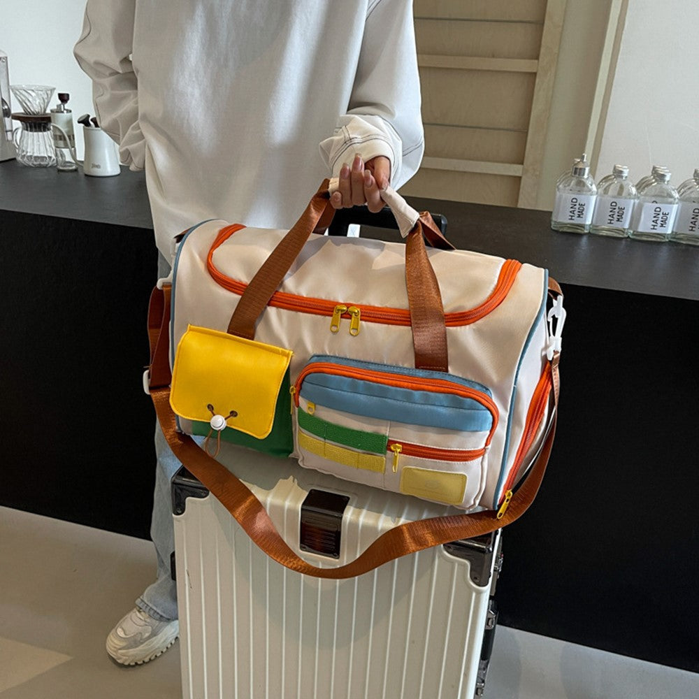 MZJ2133 Color Splicing Travel Duffel Bag with Shoe Compartment Large Capacity Weekender Carry On Gym Bag