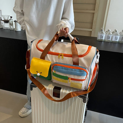 MZJ2133 Color Splicing Travel Duffel Bag with Shoe Compartment Large Capacity Weekender Carry On Gym Bag