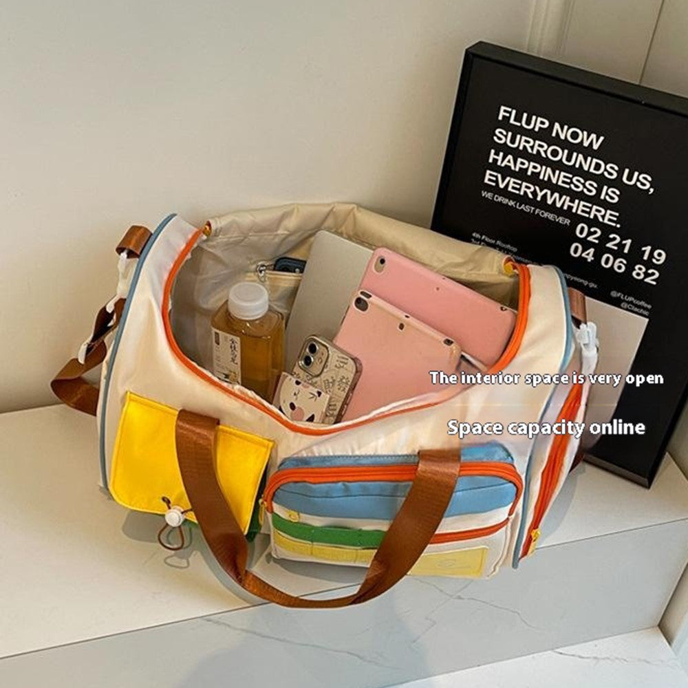 MZJ2133 Color Splicing Travel Duffel Bag with Shoe Compartment Large Capacity Weekender Carry On Gym Bag