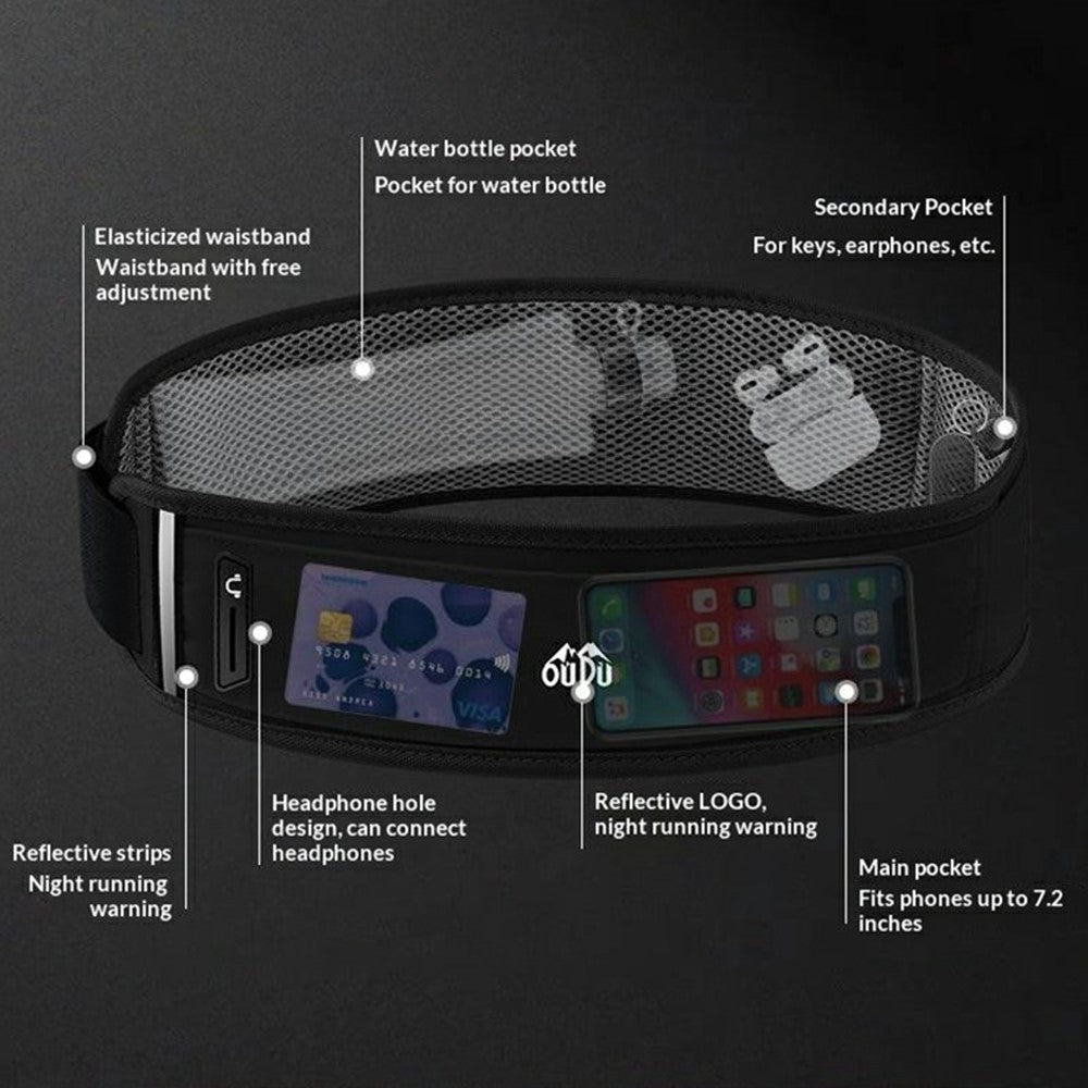 OUDO Thin Breathable Running Belt Invisible Waist Pack Water-Repellent Without Kettle - for Waist 60cm