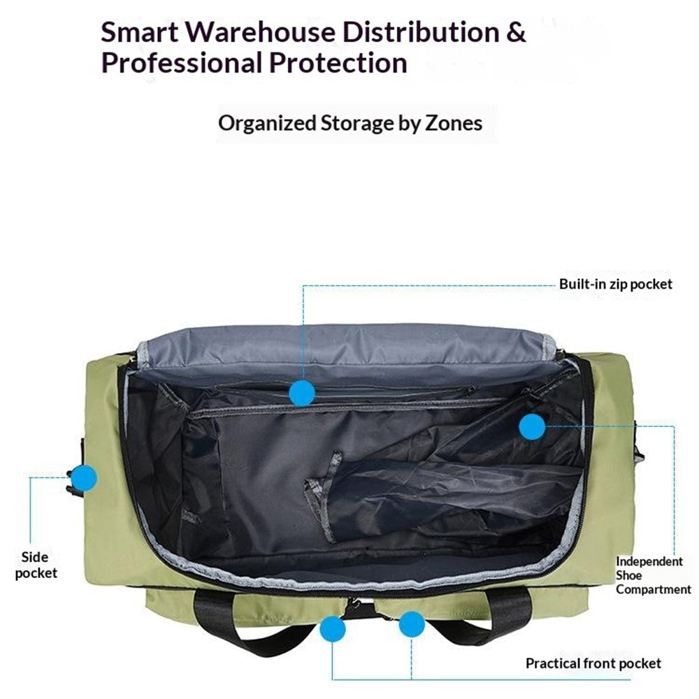 TC21.5 Large Capacity Nylon Duffel Bag Outdoor Travel Luggage Organizer Handbag with Shoe Compartment