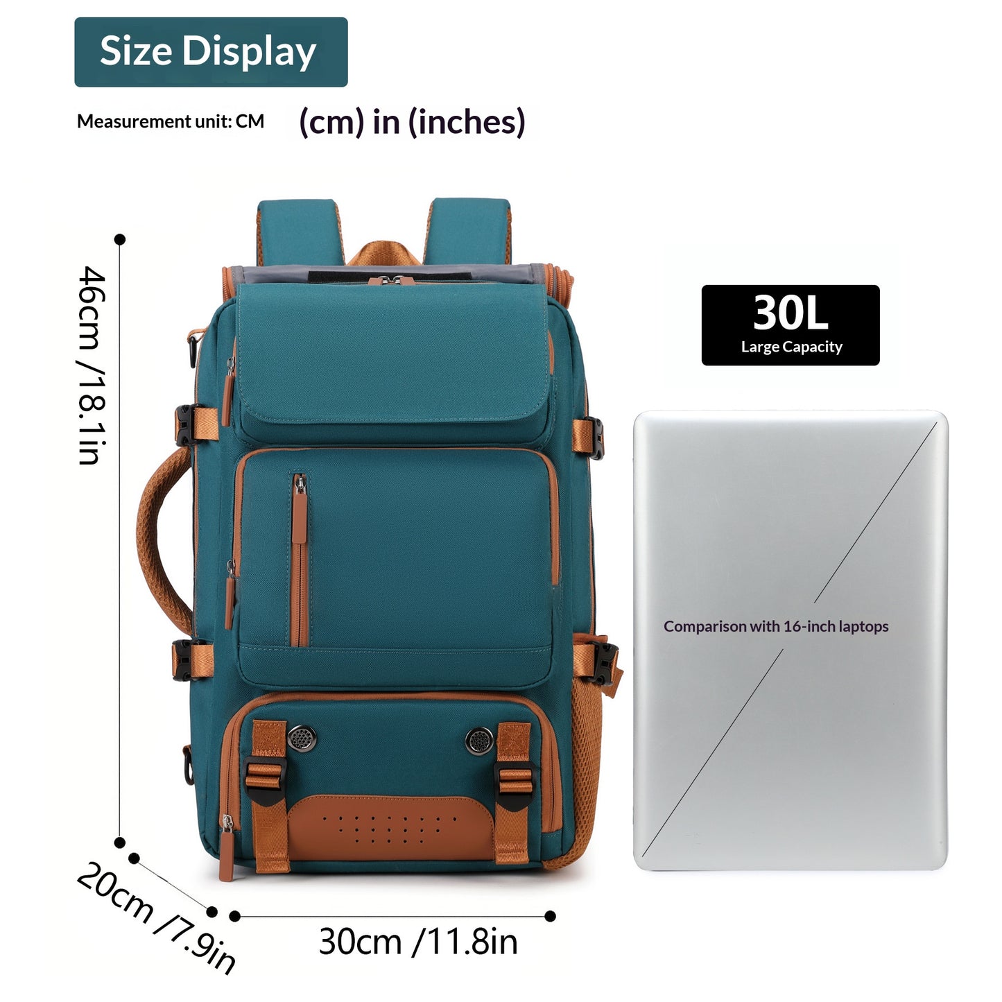 30L Large Capacity Shoulder Bag for 16 Inch Laptop Oxford Fabric Waterproof Travel Backpack