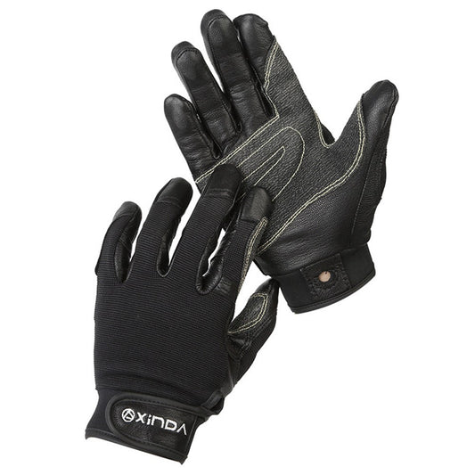 XINDA H-STO1 Goatskin Leather Gloves for Outdoor Rappelling Climbing Training Full Finger Protective Mittens