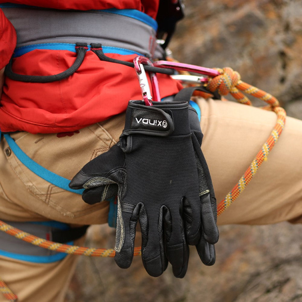 XINDA H-STO1 Goatskin Leather Gloves for Outdoor Rappelling Climbing Training Full Finger Protective Mittens