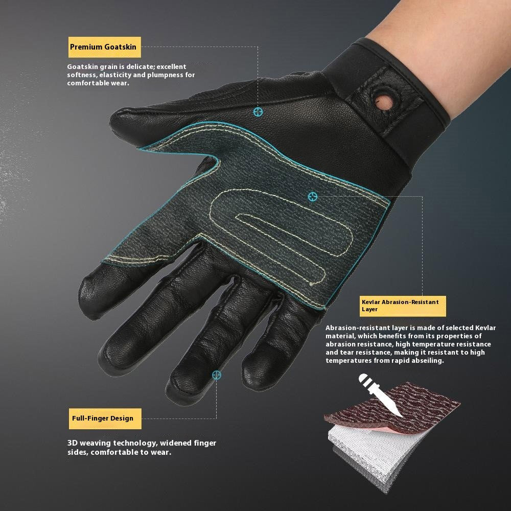 XINDA H-STO1 Goatskin Leather Gloves for Outdoor Rappelling Climbing Training Full Finger Protective Mittens