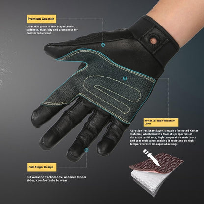 XINDA H-STO1 Goatskin Leather Gloves for Outdoor Rappelling Climbing Training Full Finger Protective Mittens