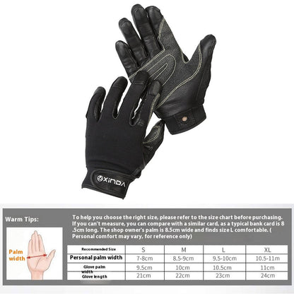 XINDA H-STO1 Goatskin Leather Gloves for Outdoor Rappelling Climbing Training Full Finger Protective Mittens