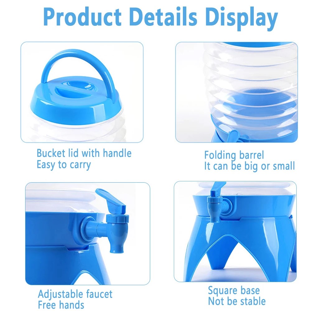 9.5L Outdoor Camping Travel Collapsible Water Storage Bucket Beer Beverage PP Container with Tap