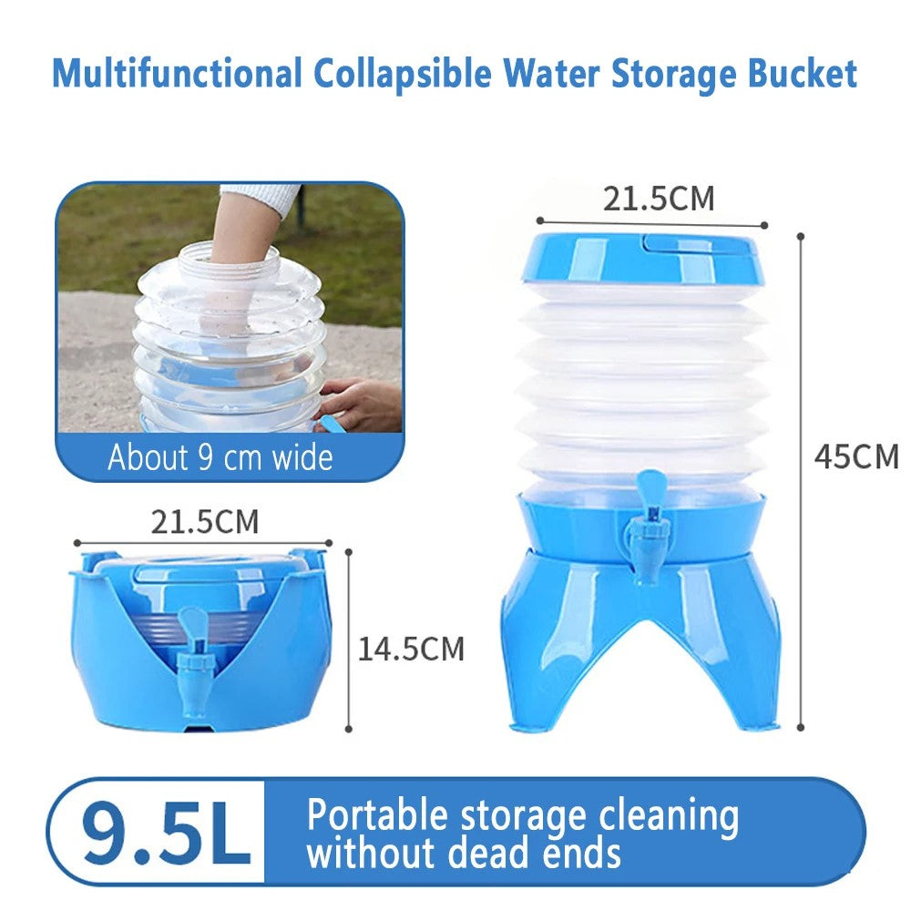 9.5L Outdoor Camping Travel Collapsible Water Storage Bucket Beer Beverage PP Container with Tap