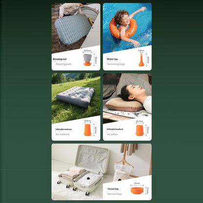 QUNATURE 3 in 1 Mini Electric Air Pump Portable Deflator Built-in 3 Brightness Levels Camping Light with 5 Air Nozzles
