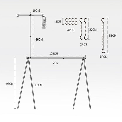 SHINETRIP A352 Aluminum Alloy Campfire Cooking Stand Set with Lamp Hanger Camping Cookware Hooks