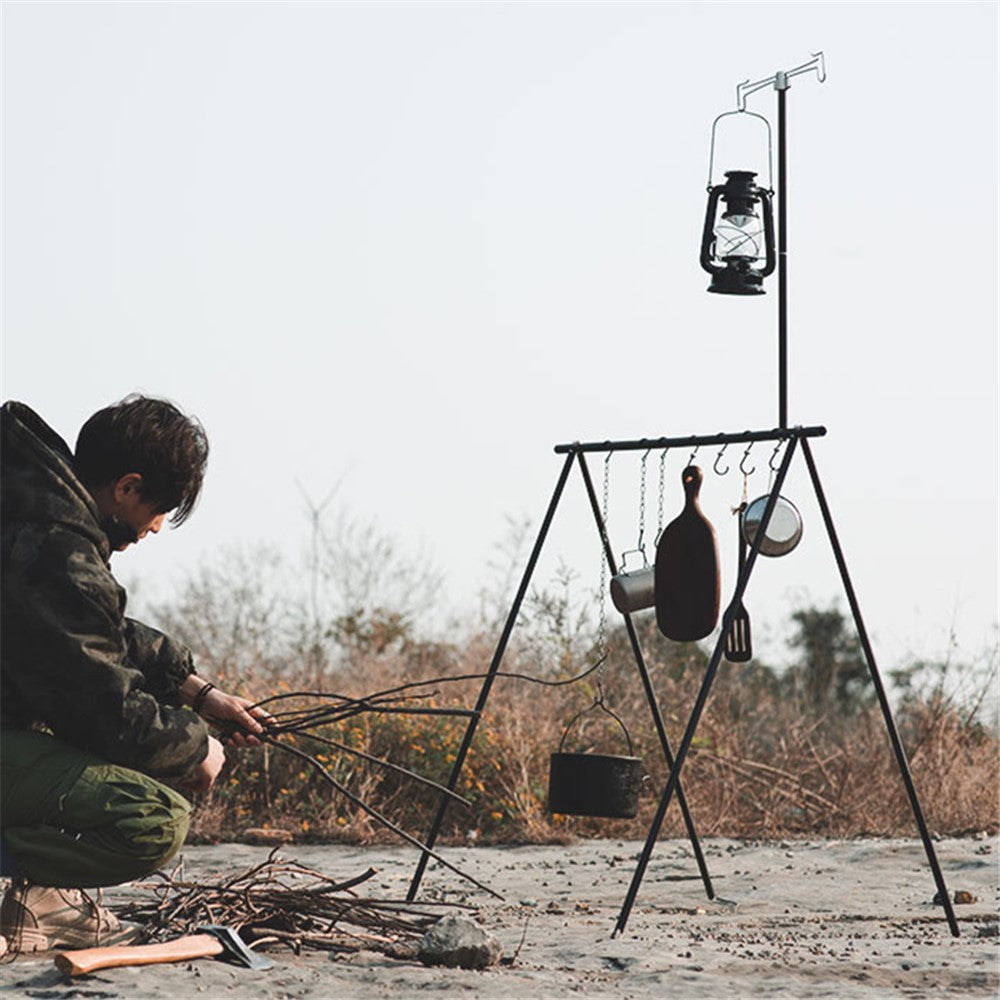 SHINETRIP A352 Aluminum Alloy Campfire Cooking Stand Set with Lamp Hanger Camping Cookware Hooks
