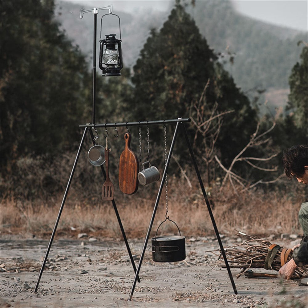 SHINETRIP A352 Aluminum Alloy Campfire Cooking Stand Set with Lamp Hanger Camping Cookware Hooks