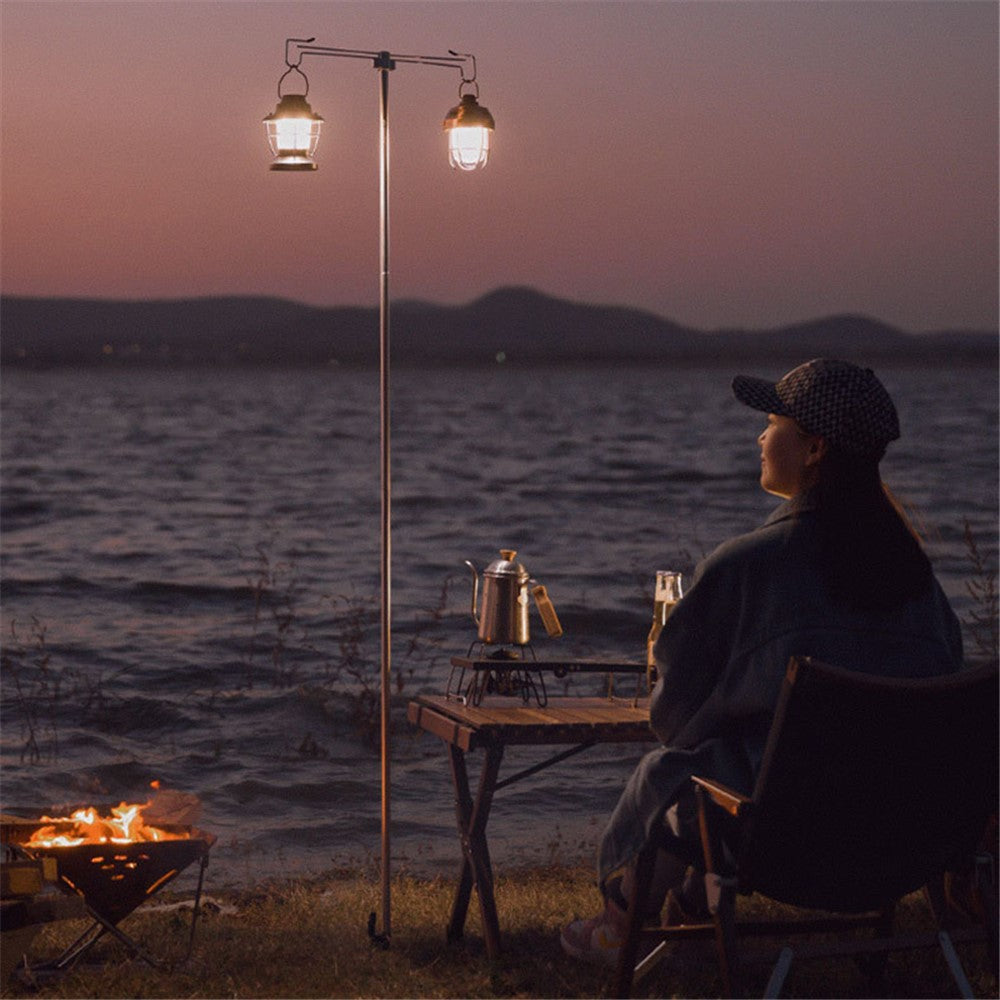 SHINETRIP A317 Portable Folding Aluminum Alloy Camping Lamp Hanging Pole Dual Head Lantern Holder