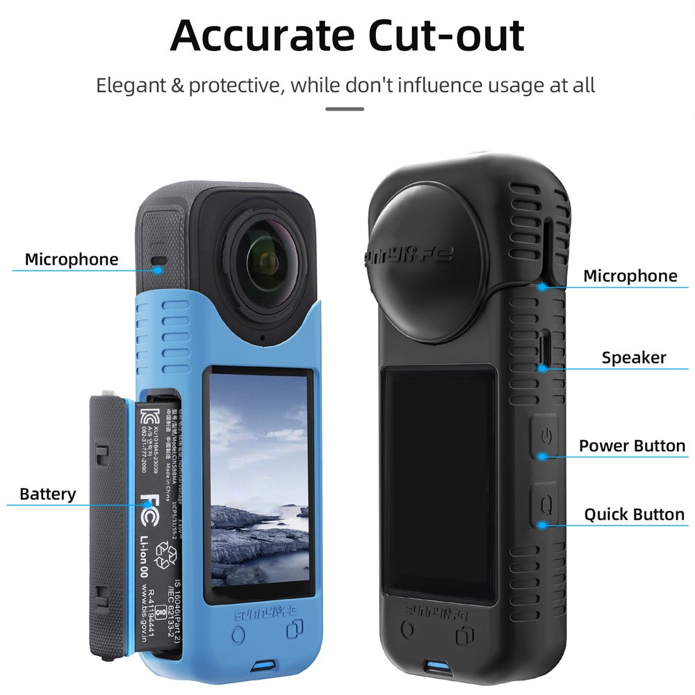 SUNNYLIFE X4-BHT818 For Insta360 X4 Silicone Protective Case Camera Sleeve with Lens Cap Cover