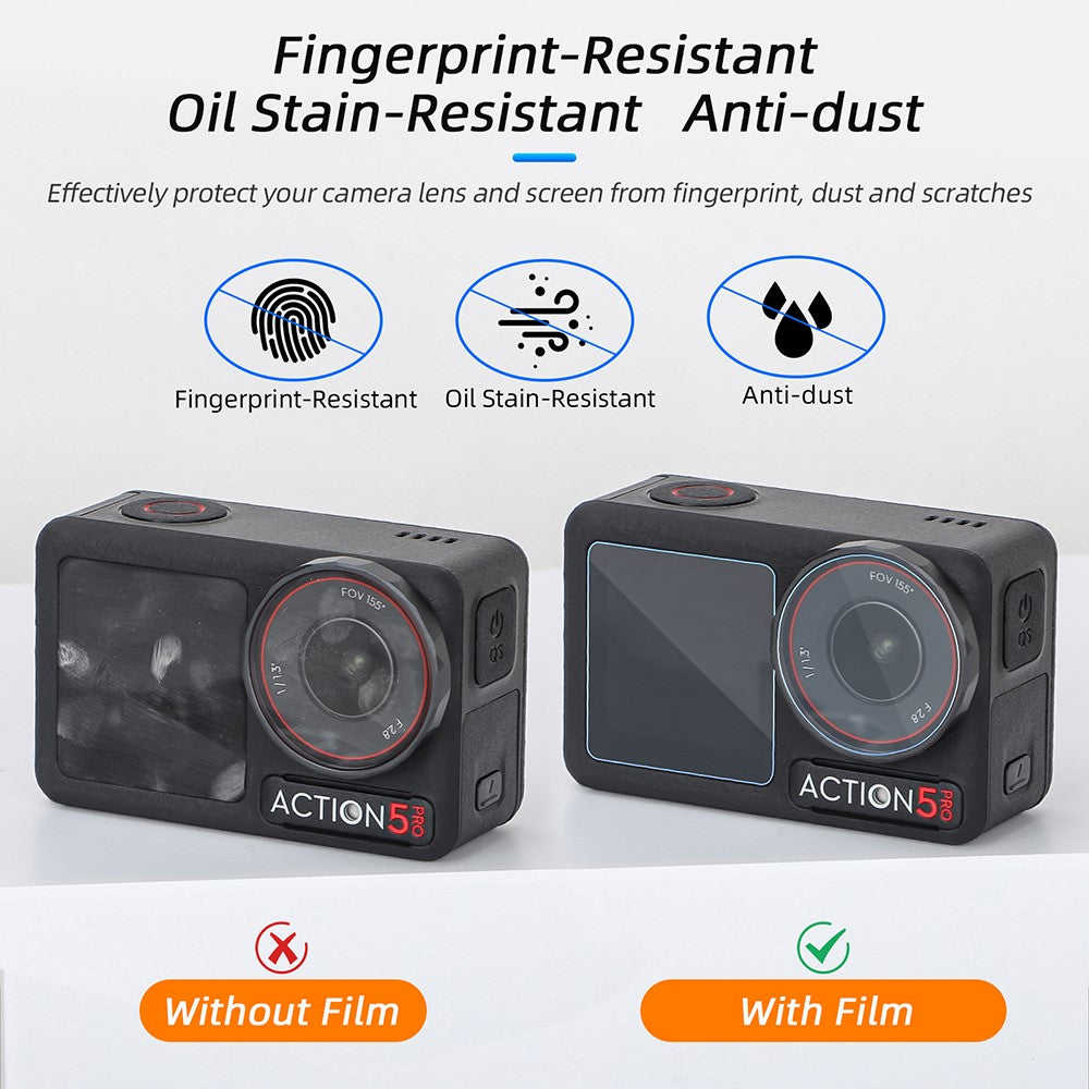SUNNYLIFE OA5-BHM883 Tempered Glass Screen Protector Set for DJI Osmo Action 5 Pro Sports Camera Accessories (1 Main Screen + 1 Small Screen + 1 Lens)