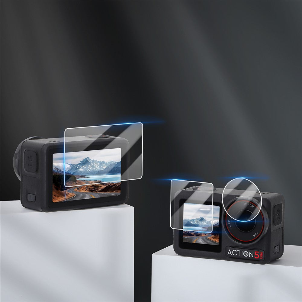 SUNNYLIFE OA5-BHM883 Tempered Glass Screen Protector Set for DJI Osmo Action 5 Pro Sports Camera Accessories (1 Main Screen + 1 Small Screen + 1 Lens)