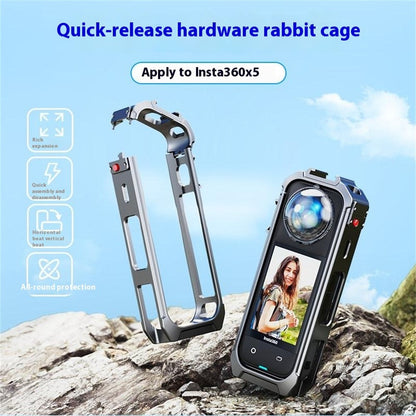 For Insta360 X5 Panoramic Action Camera Cage Quick Release Metal Protective Frame with Magnetic Base