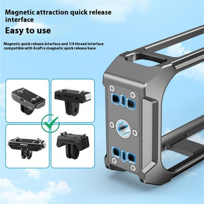 For Insta360 X5 Panoramic Action Camera Cage Quick Release Metal Protective Frame with Magnetic Base
