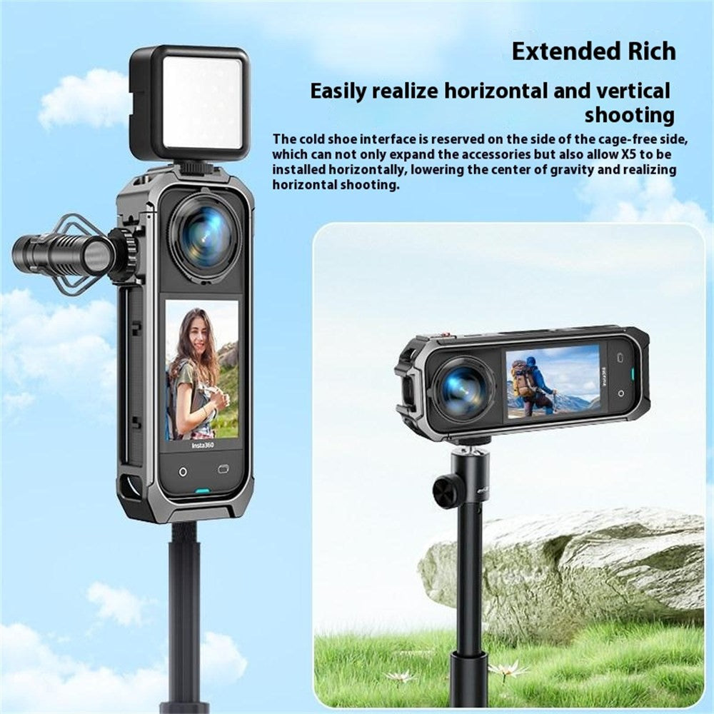 For Insta360 X5 Panoramic Action Camera Cage Quick Release Metal Protective Frame with Magnetic Base