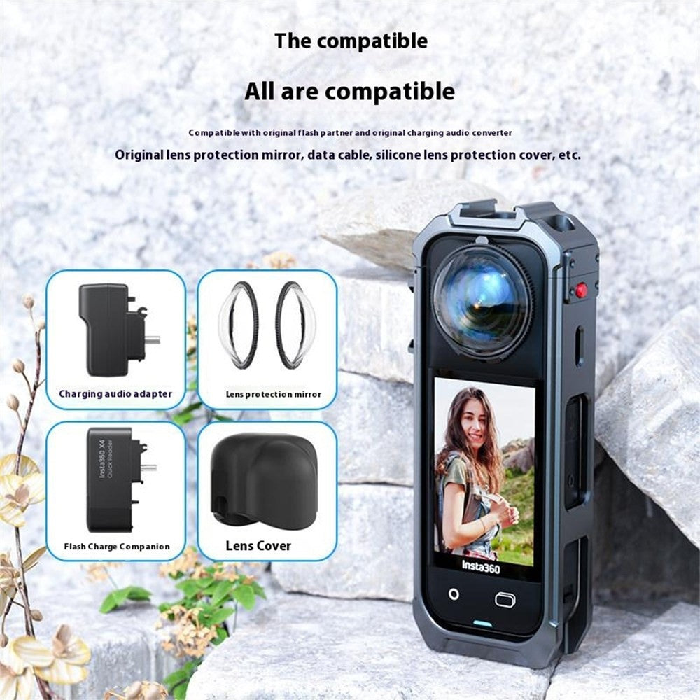 For Insta360 X5 Panoramic Action Camera Cage Quick Release Metal Protective Frame with Magnetic Base