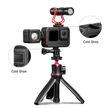 PULUZ PU582B PA Frame for GoPro Hero 11 Black / 10 Black / 9 Black Camera Cage with Cold Shoe Interface and Charging Opening