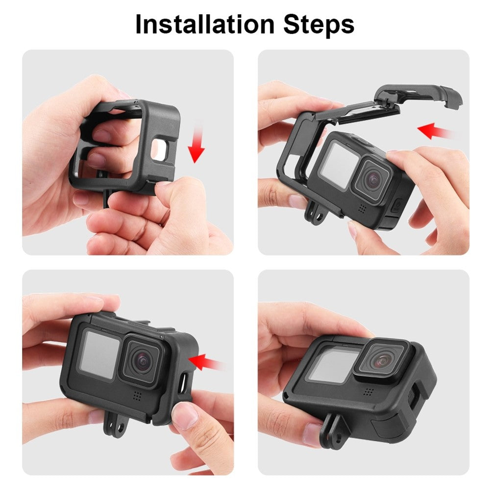 PULUZ PU582B PA Frame for GoPro Hero 11 Black / 10 Black / 9 Black Camera Cage with Cold Shoe Interface and Charging Opening