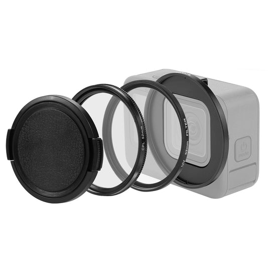 PULUZ PU596B 52mm CPL UV Filter for GoPro Hero 11 Black / 10 Black / 9 Black Camera Lens Filter with Adapter Ring
