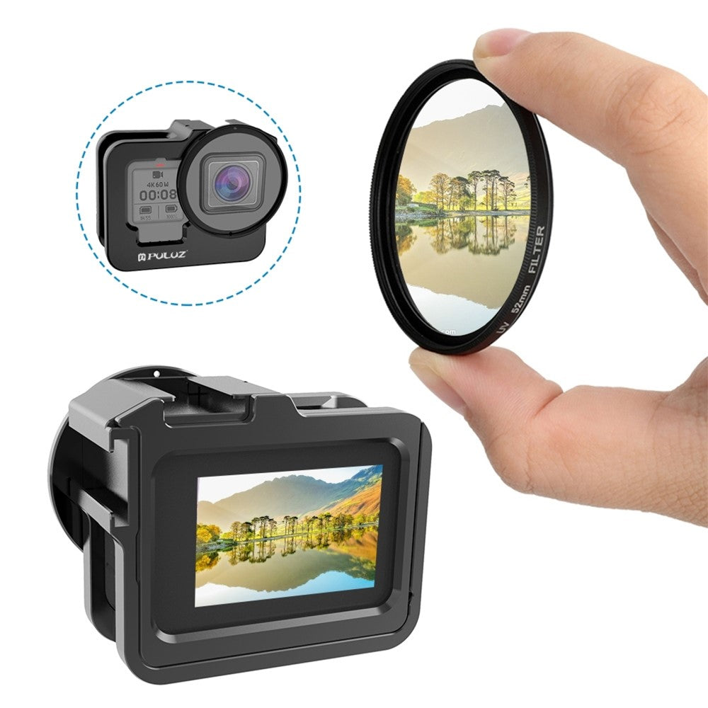 PULUZ PU508B For GoPro Hero 11 Black / 10 Black / 9 Black Metal Protective Camera Cage with UV Lens Filter