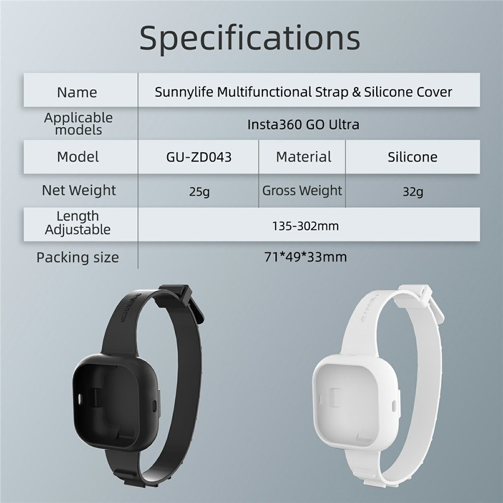 SUNNYLIFE GU-ZD043 For Insta360 Go Ultra Silicone Case Wristband Cover Multi-Functional Camera Accessory