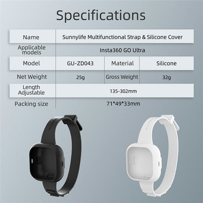 SUNNYLIFE GU-ZD043 For Insta360 Go Ultra Silicone Case Wristband Cover Multi-Functional Camera Accessory