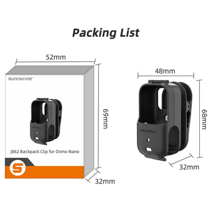 SUNNYLIFE ON-J062 For DJI Osmo Nano Backpack Clip Holder 360 Degree Rotatable Camera Mount Alligator Clamp Outdoor Photography
