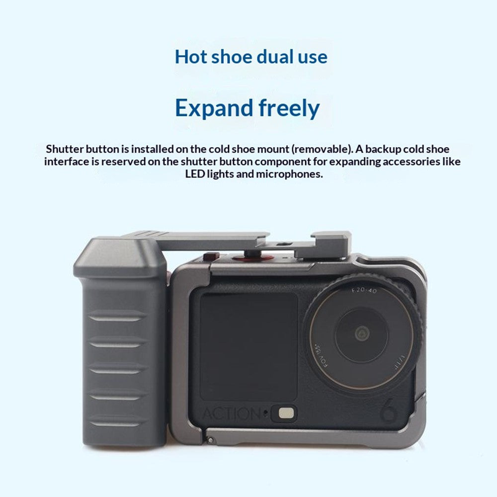 For DJI Osmo Action 6 Metal Camera Cage Set with Handle Grip / Cold Shoe Mount Action Camera Protective Case