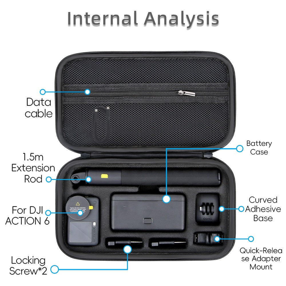 Storage Case for DJI Osmo Action 6 Portable Hard Shell Carrying Bag PU Lycra Waterproof Travel Case