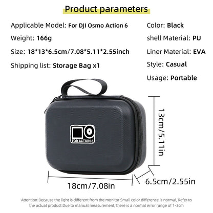 Carrying Case for DJI Osmo Action 6 PU Leather Storage Bag Portable Hard Shell Protective Pouch