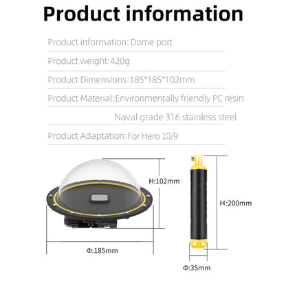 TELESIN GP-DMP-T09 30m Diving Filter Camera Dome Port Waterproof Housing Case for GoPro Hero 9 / 10 / 11