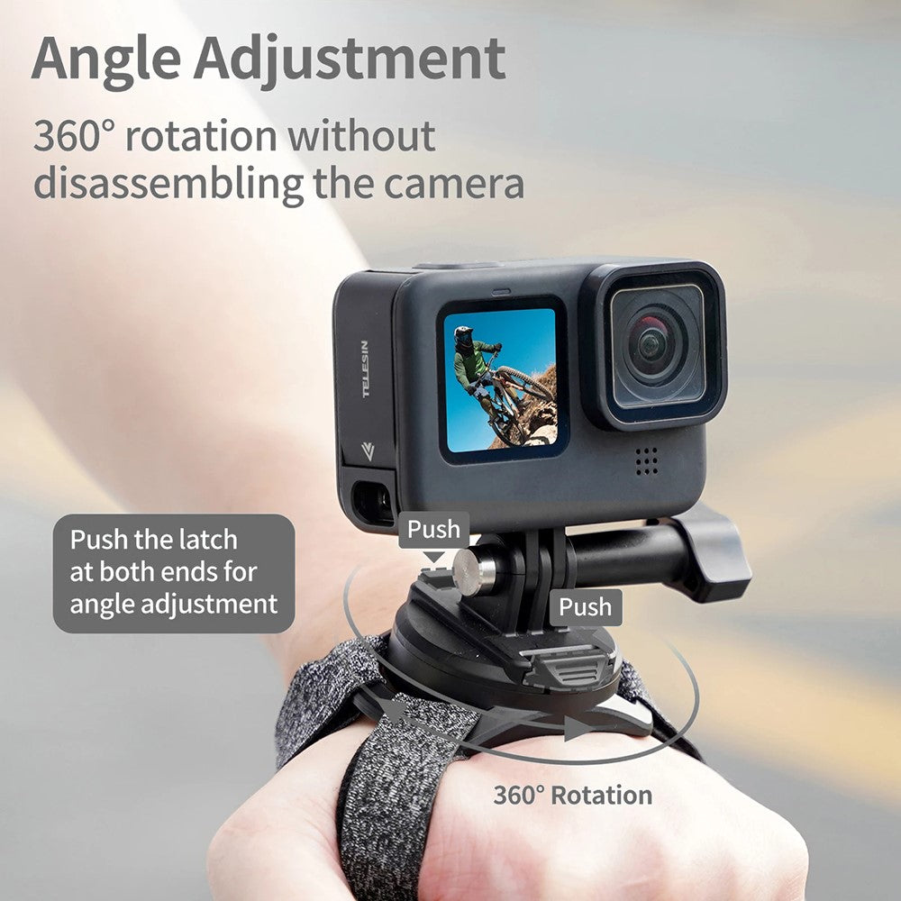 TELESIN GP-WFS-221 360 Degrees Rotation Wrist Hand Strap Camera Holder Mount Band for GoPro Hero 9 / 10 / 11 Action Camera