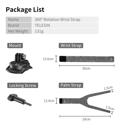 TELESIN GP-WFS-221 360 Degrees Rotation Wrist Hand Strap Camera Holder Mount Band for GoPro Hero 9 / 10 / 11 Action Camera