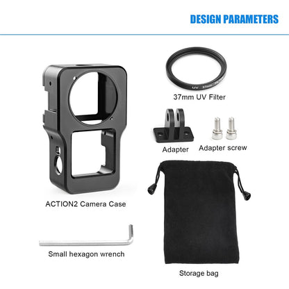 AGDY47 Aluminum Alloy Protective Metal Case Frame Cage + UV Lens Filter for DJI Action 2 Camera Accessories