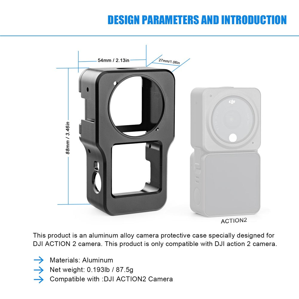 AGDY47 Aluminum Alloy Protective Metal Case Frame Cage + UV Lens Filter for DJI Action 2 Camera Accessories