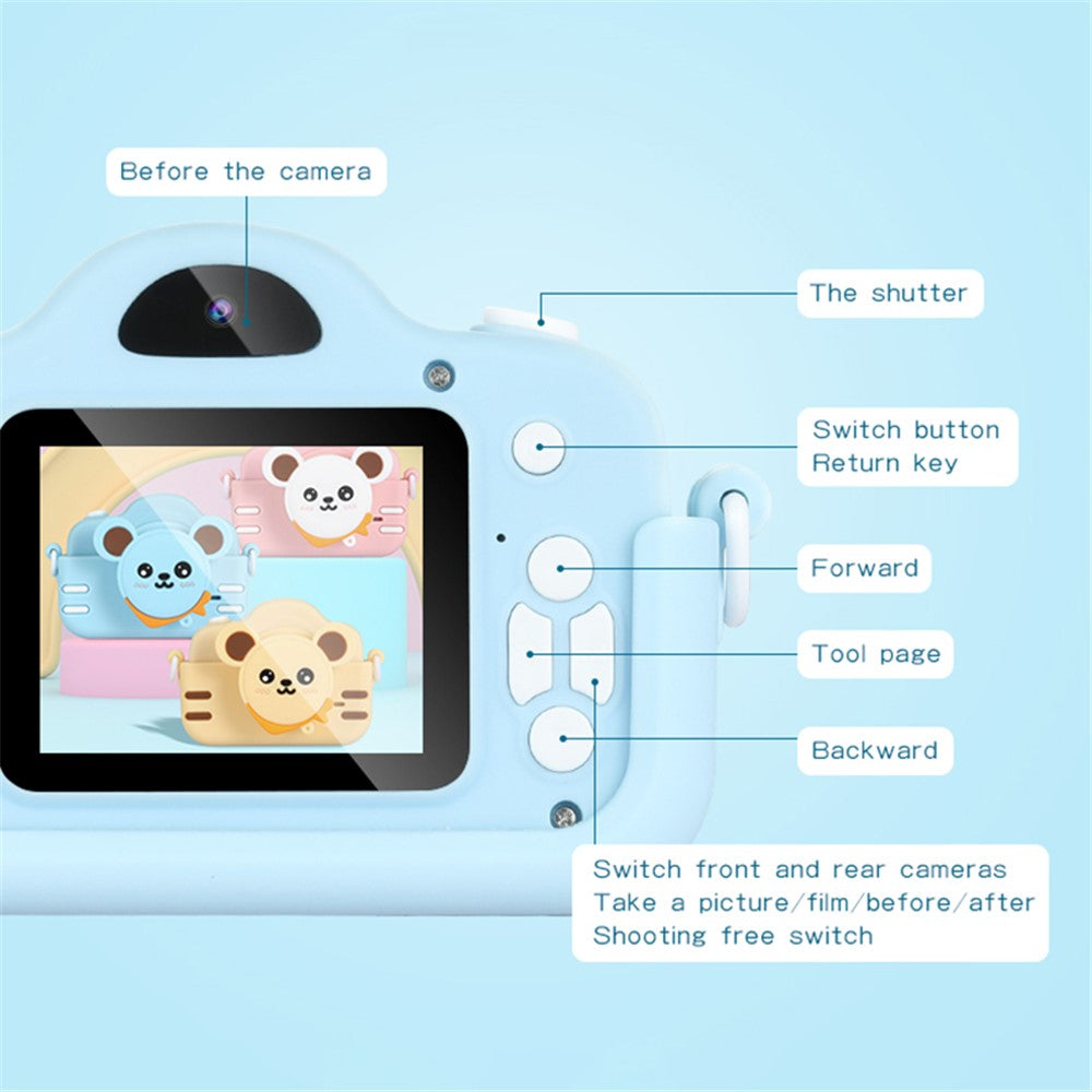 A3X 2.0" IPS Screen 1080P Mini Digital Camera Cartoon Dual Lens Camera Early Education Toy Birthday Gift