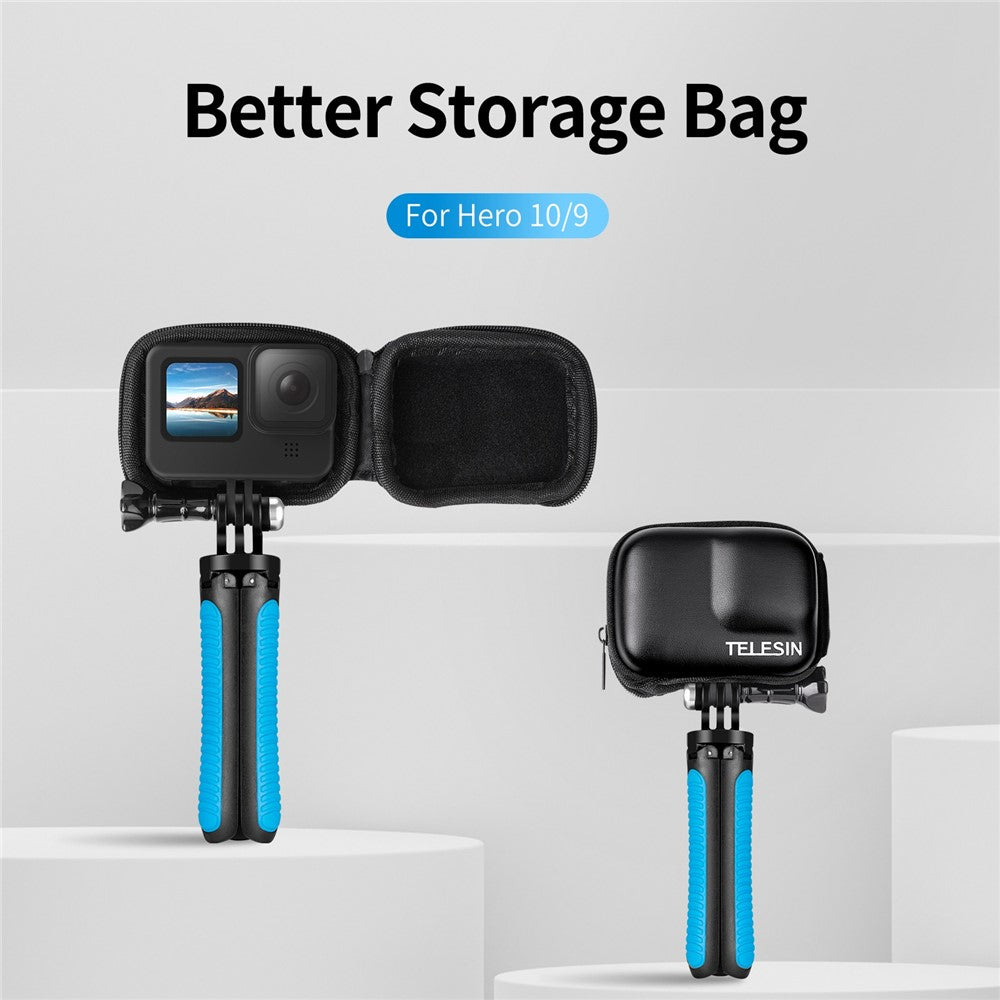 TELESIN GP-CPB-901 Storage Bag for GoPro Hero 9 / 10 / 11 Shockproof EVA+PU Leather Carrying Case Portable Box Camera Accessories Travel Kit