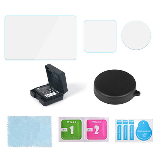 Tempered Glass Screen Protector Set for DJI Osmo Action 3 / Action 4 Sports Camera Battery Case + Lens Cover Action Camera Accessories