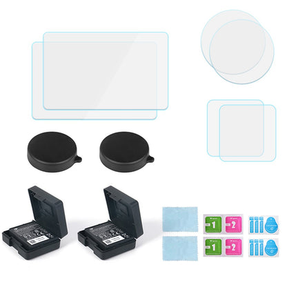 For DJI Osmo Action 3 / Action 4 Battery Storage Box Lens Cover Tempered Glass Screen Protector Set