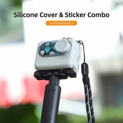 SUNNYLIFE IST-BHT595 4Pcs / Set Silicone Cover + Lens Cap + Sticker + Lanyard for Insta360 GO 3 Charging Case