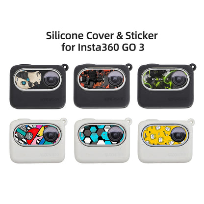 SUNNYLIFE IST-BHT595 4Pcs / Set Silicone Cover + Lens Cap + Sticker + Lanyard for Insta360 GO 3 Charging Case